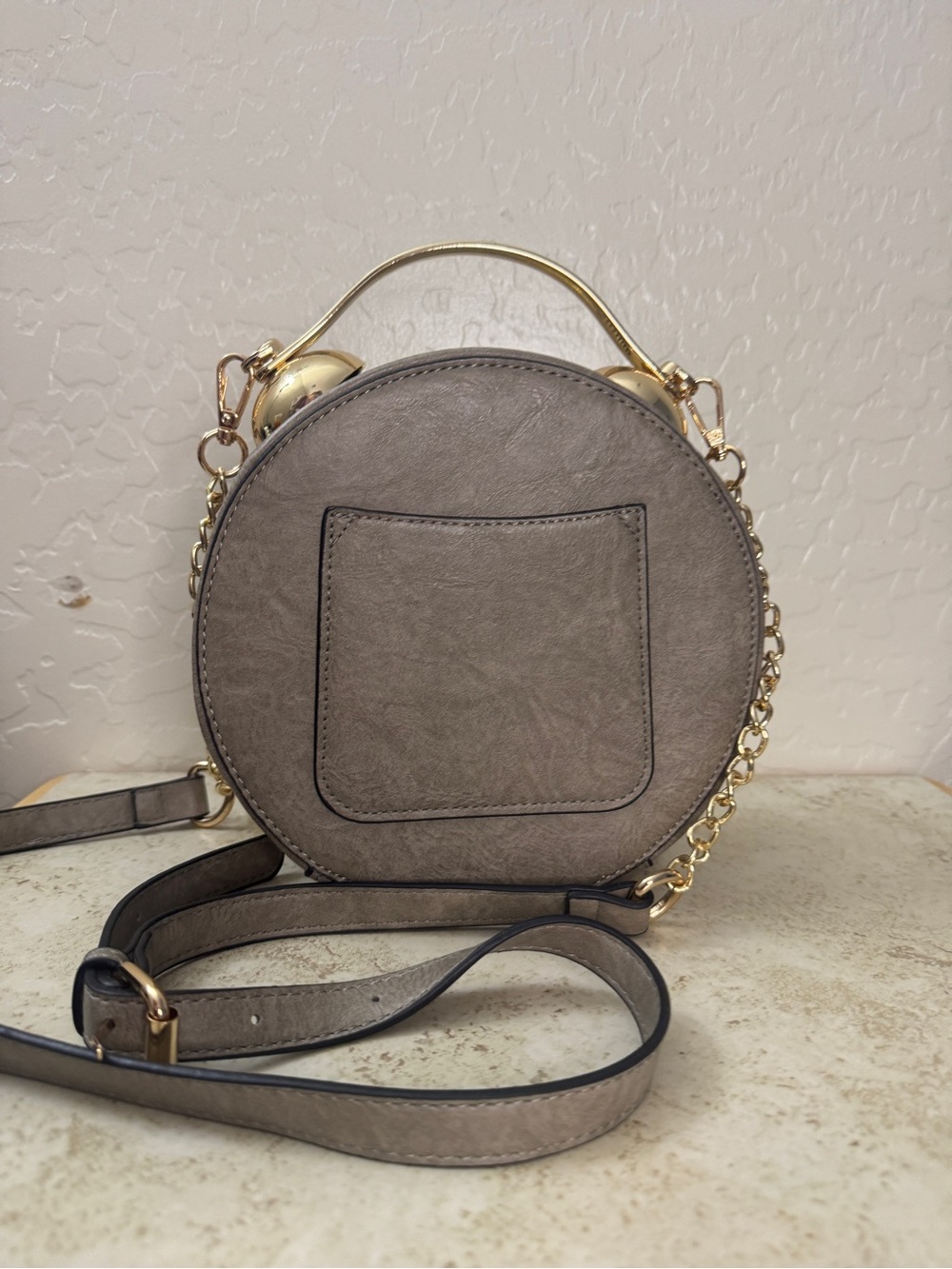 Round Clock-Face Crossbody Bag in Taupe - Picture 3 of 9
